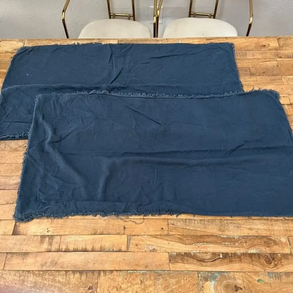 Casaluna Blue t King Pillow Shams Fringed Linen Blend